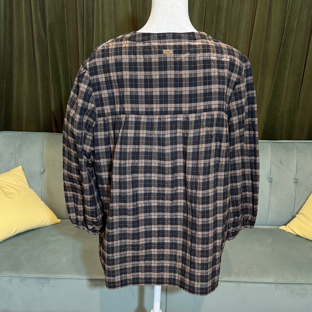 Barbour Lorelle Black and Tan Checkered Blouse in Praline NWT - Picture 6 of 8